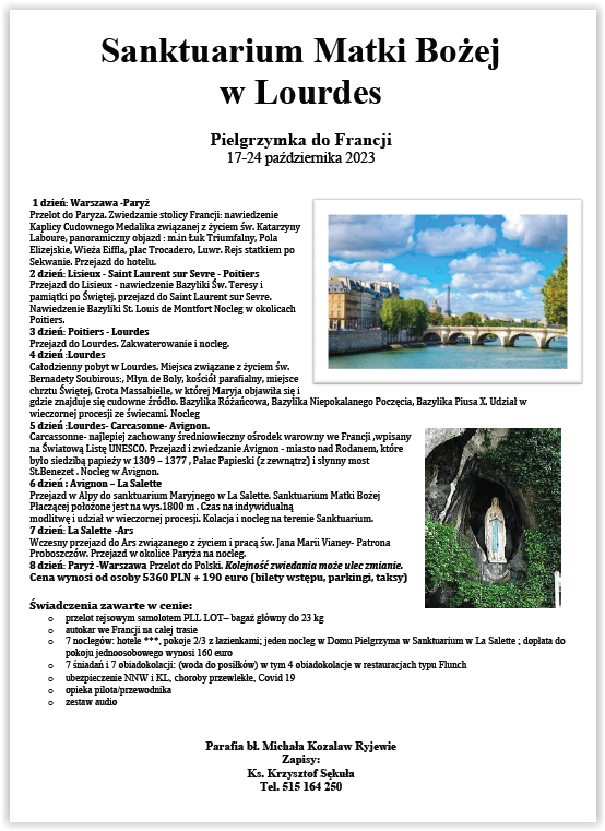 Pielgrzymka Francja 2023