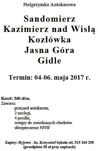 Sandomierz Pielgrzymka Autokarowa 2017